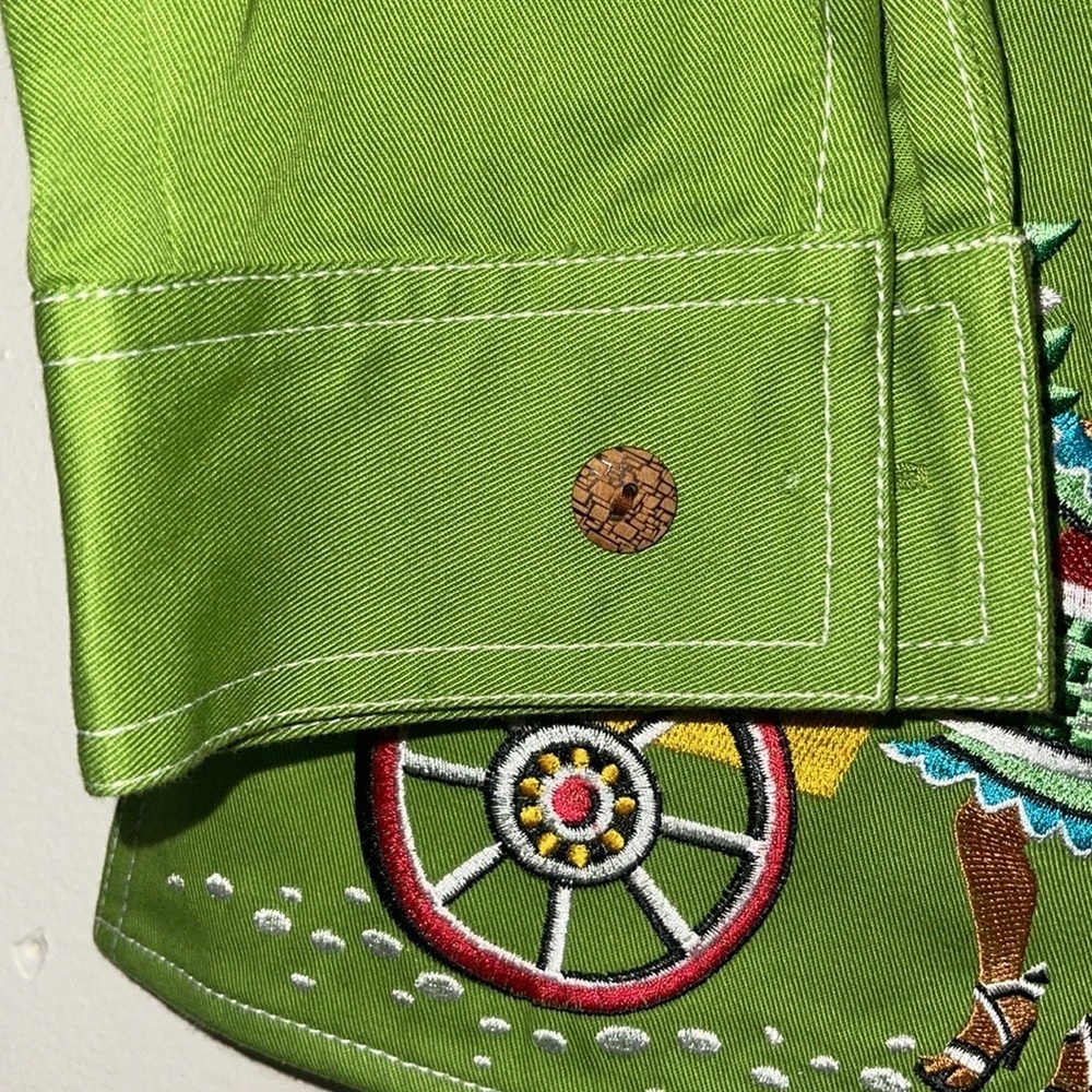 Bob Mackie Green Cotton Denimlike rare Open embroidered Cardigan Jacket - Picture 9 of 12